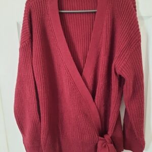 Red Wrap Knit Sweater Cardigan - Women's